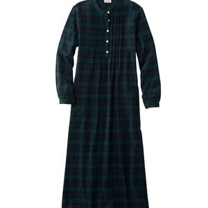 LL bean black watch plaid flannel night gown size small
